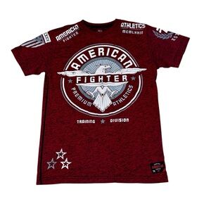 American Fighter Men’s Burgundy Graphic Print Short Sleeve T-Shirt Tee Small